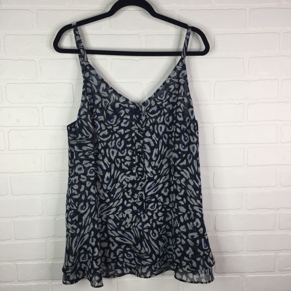 Cabi Cheetah Tank Top Blouse Blue Black Large